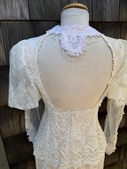 Vtg Lorrie Kabala Wedding Dress Ivory Victorian Lace Chiffon 12 M