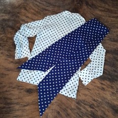 Vintage Womens Polka Dot Top White Navy Blue With Belt From Gai Bo El Paso Texas
