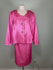 VTG Chad Stevens Pink Metallic Lurex Skirt Suit Set 22W Scalloped Evening Party