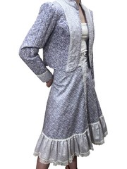 Vt 70s S/M 2 pc Dress OUTFIT Floral CALICO Ruffle Skirt QUILTED Crop JACKET