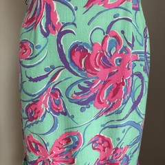 Mod Vintage 1960’s Retro Aqua w/ Hot Pink Floral Print Ruffled Hem Sun Dress M