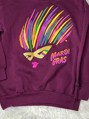 Vtg Mardi Gras Sweat Shirt XL Adult Large Tultex Neon Drag Mask Sangria Purple
