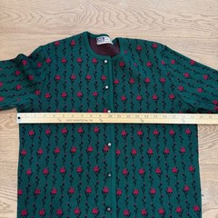 Strickmeister Austria Vintage Wool Cardigan Green Red Floral Rose Button Front