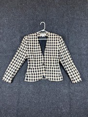 Vintage Christian Dior Black Ivory Check Plaid Skirt Suit Set Womens Size 6 USA
