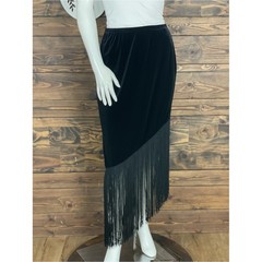 Ronni Nicole | Vintage Asymmetrical Black Velvet Fringe Maxi Skirt