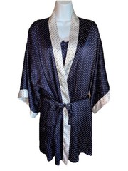 Vintage Val Mode Satin Nightgown & Robe Lingerie Set Size Large / XL Navy Blue