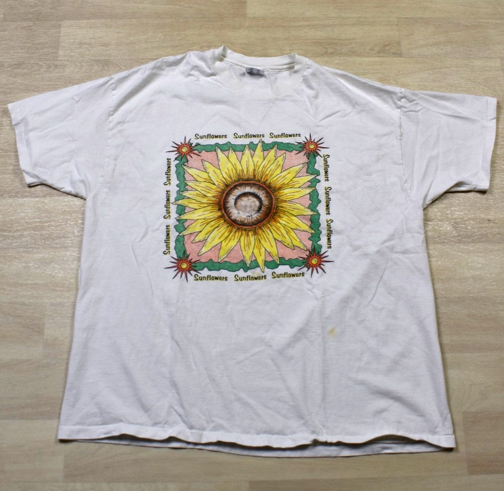 90s Sunflower T Shirt Tee Glitter Girly Champion Tag White Grandmacore XXL VTG