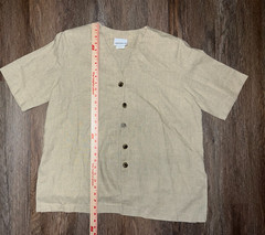 Vintage 80s Erin London Beige Blouse Button Up Sz XL Exc Cond Linen Office Work