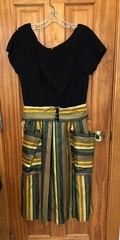 Vintage Gigi Young Oversized Pockets Dress Black Striped Green Satin 1950s Union