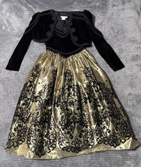 Jessica McClintock Vintage black velvet and gold two-piece dress with a bolero.