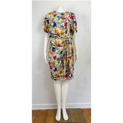 Vintage Floral Print Silk Dress Size Medium 90s Maggy London Blouson Wrap Skirt
