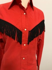 Vintage Kenny Rogers Western Collection Fringe Red Woman’s Shirt Sz 12
