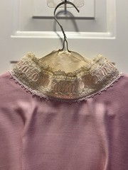 Vintage 60s Pink Shift Dress Cream Venise Lace Collar Mod Mini Covered Buttons