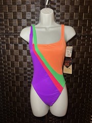 NWT Vintage 90s JAG Swimsuit Sz 10 Neon Colorblock One Piece USA Made Retro
