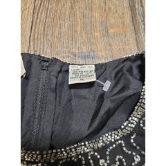 Laurence Kazar New York Vintage Sequin Beaded Silk Top Black Silver XL Evening