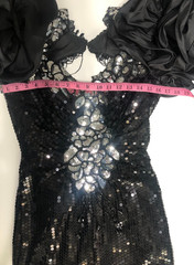 Vintage Alyce Designs Black Sequin Evening Gown w/ Puff Sleeves Size 8 USA