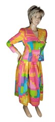 Vtg Anne Crimmins For UMI Collections Bold Neon Geometric Skirt Jacket Suit 10