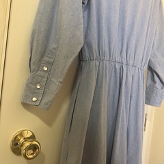 Vtg 80s Western Maxi Shirt Dress Pearl Snap Elastic Waist Pockets 9/10 Cowgirl
