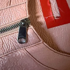 Max &Co. Womens Long Faux Leather Coat in Dusty Rose tag cut out