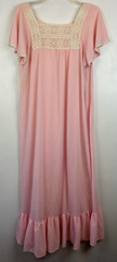Vintage Nightgown Womens Medium Ruffle Lace Long Pink Gown 70s Prairie Read
