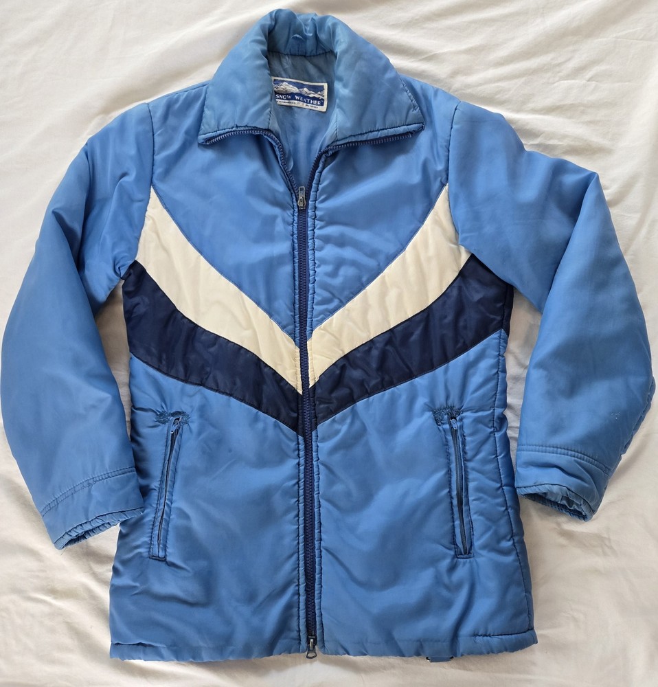 Vintage Jacket 1970’s Womens Blue Striped Snow Weather Taiwan Full Zip Ski