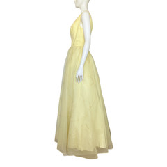 Vintage 50s Pastel Yellow Prom Dress Ball Gown XS Formal Cupcake Flaws 24″ Waist