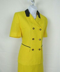 VTG 1980s HARVE BERNARD YELLOW SIZE 4 SKIRT & JACKET SUIT LINEN RAYON BLEND