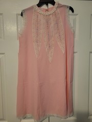 VTG 70s EVE STILLMAN HAND EMBROIDERED NIGHT GOWN PINK WOMENS S