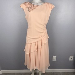 Vintage Mister Jay Peach Ruffle Sequin Midi Dress Size 12 Made in USA * READ