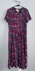 Vtg COCO BIANCO Dress 12 Floral Cottage Pleat Tie-Back Waist Short Sleeve Granny