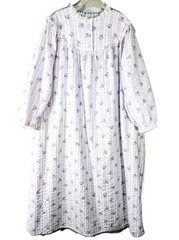 Vtg NEW LANZ 2X 22/24 Tyrolean Floral Stripe Eyelet Lace Long Flannel Nightgown