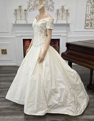 Demetrios Vintage 80s 90s Ivory Taffeta Lace Off Shoulder Wedding Dress sz 10