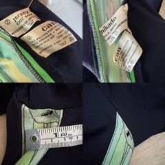 Leonard Paris Navy Blue + Lime Green / Pink 60s 70s Vintage Silk Designer Maxi