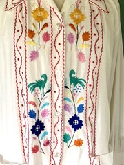 MINT 50s Cristina’s Boutique Mexican Tourist Shirt Hand Chain-Stitch Embroidery