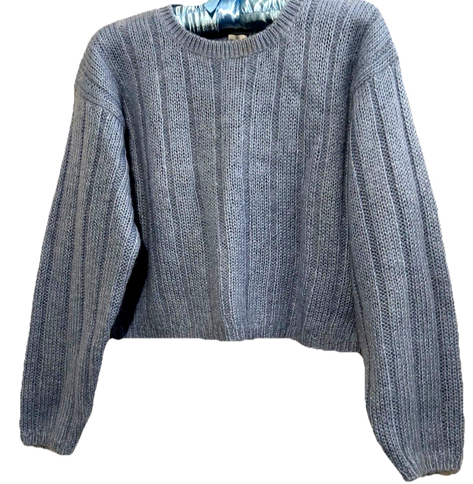 Vintage 1980s Extra Energy De Rotchild Blue Cropped Mohair Blend Sweater Medium