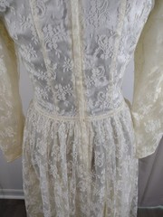 Vtg 80s Gunne Sax Jessica McClintock Cream Lace Wedding Dress Basque Waist Sz 7