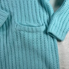 Cassie West Vintage 90s Knit Polo Sweater L Aqua Blue Coastal Grandmother Preppy