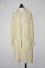 70s Cream Fisherman Cable Knit Shawl Duster Long Cardigan Sweater Coat Women M L