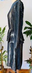 VTG 70’S S NANCY BRACOLINI SHANGRI-LA METALLIC GOLD&SILVER STRIPE PEPLUM DRESS*S