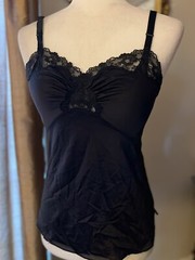 vintage camisole SIZE M black lace sexy pin up top Nylon classic retro