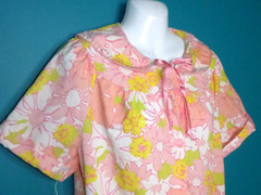 Vtg Charm Cotton Rayon Button Front Robe Flower Power Pink Yellow Sz 38 XL *TLC*