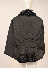 GOTHIC VICTORIAN 1880’S BUSTLE BACK CAPE W FEATHERED RUFFLE TRIMS