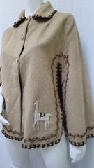 Vintage 1970s Embroidered Wool Button Front Cape Poncho with Llamas Peru