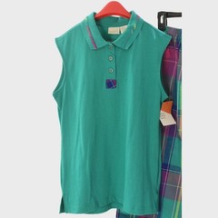 80s Vintage Plaid 2 Piece Skirt Set Womens XS Sleeveless Teal Pink Golf Polo 2