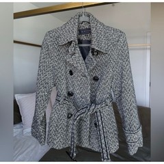 Giacca Tweed Croped Pea Coat LP Black Gray Herringbone Trench Jacket Y2K Preppy