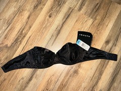 VTG Natori Shiny Black Unlined 31436 UW Strapless Bra Sz 34B Store Tag Attached
