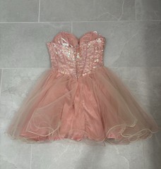 Vintage Y2K Masquerade Pink Beaded Iridescent Corset Tulle Mini Dress Size 3/4