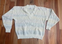 VINTAGE 70s 80s BELDOCH POPPER PULLOVER KNIT SIZE L SWEATER USA MADE WOOL BLEND