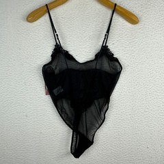 Vtg Thong Bodysuit Sheer Sexy Boudoir Black Bridal Sissy Small Risqué Stripper