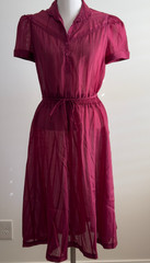 Jody T of California Burgundy Dress Size 11 Short Sleeves Semi Sheer with Belt